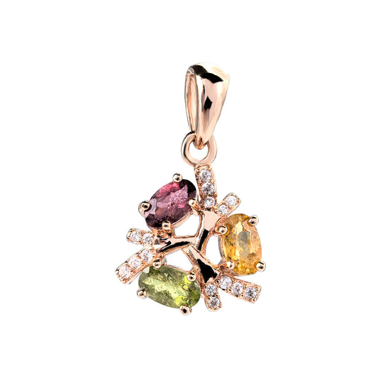Unique Rose Gold Plated 925 Sterling Silver Natural Tourmaline Pendant
