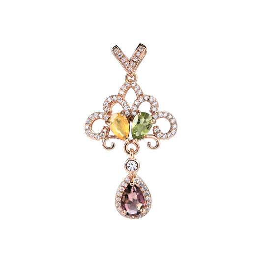 Elegant Rose Gold Plated 925 Sterling Silver Natural Tourmaline Pendant