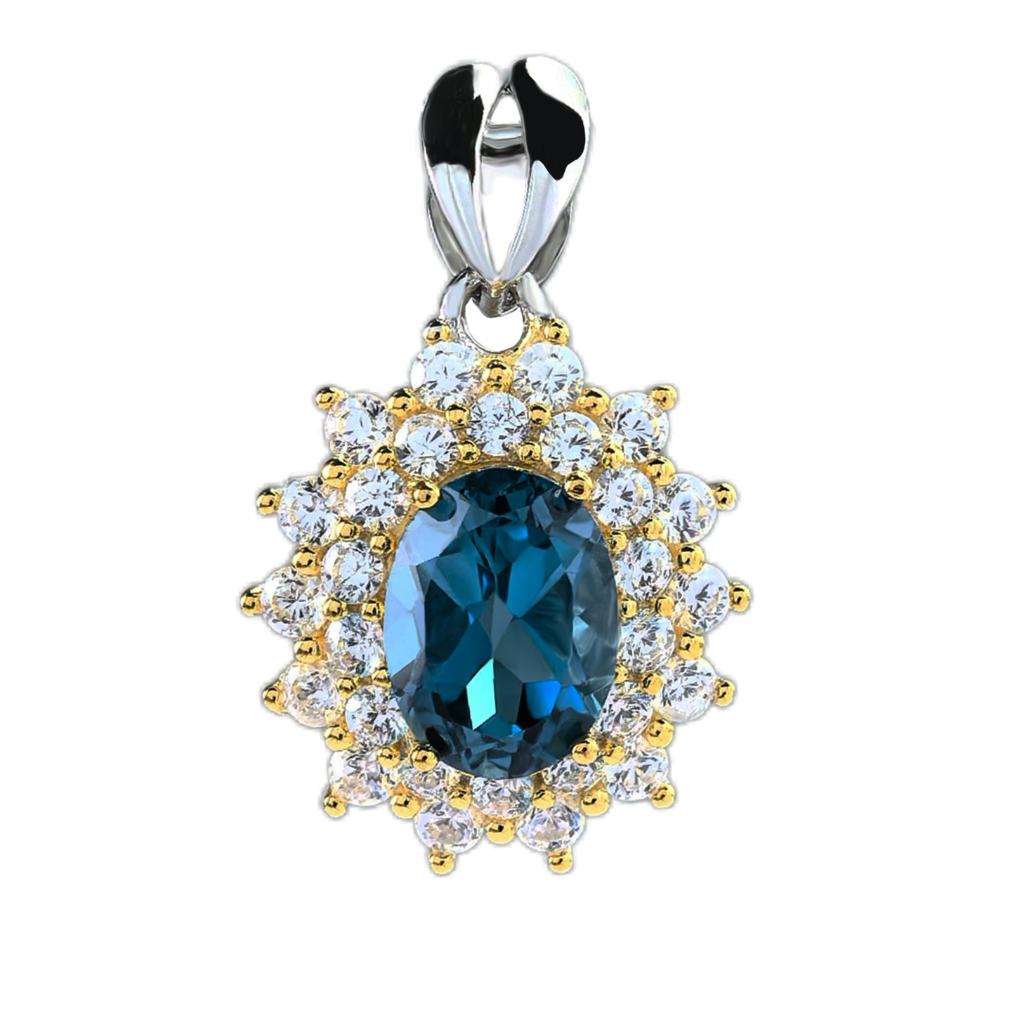 Sparkling Dual Color Plated Silver 925 Natural London Blue Topaz Pendant