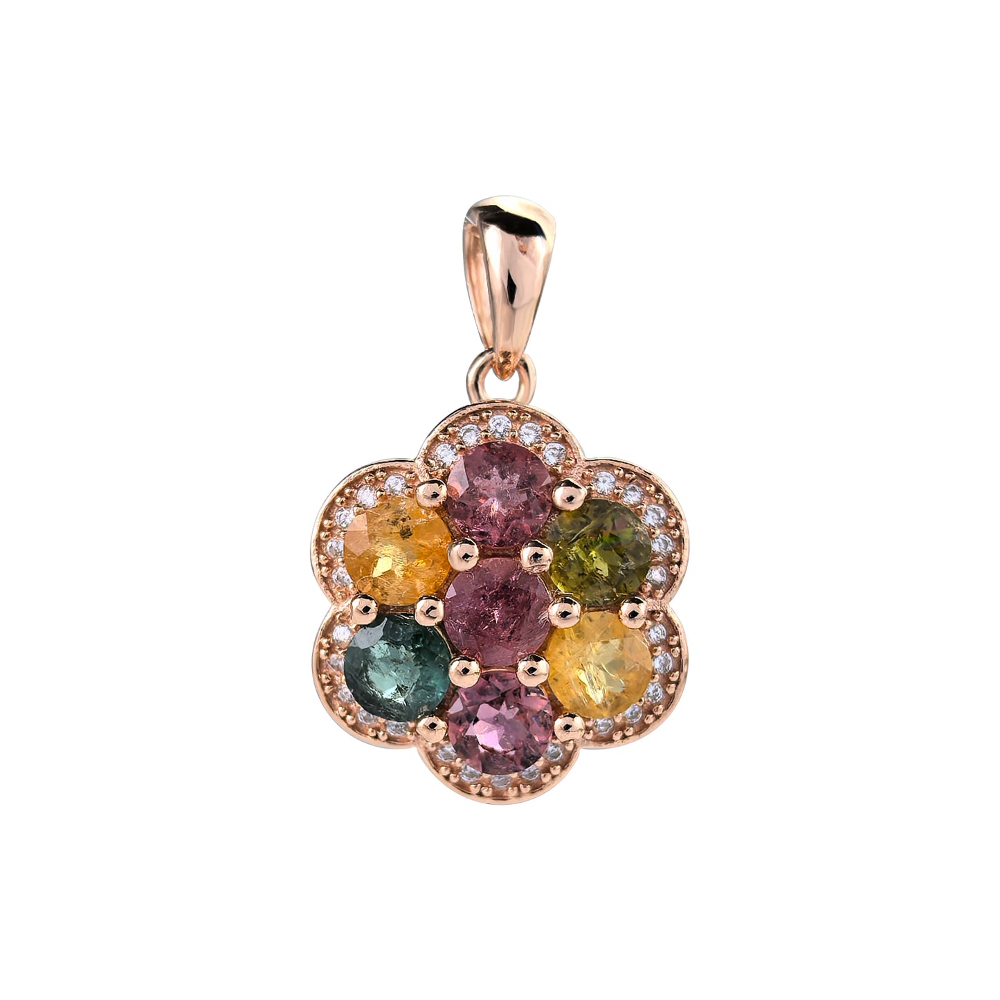 Elegant Rose Gold Plated 925 Silver Natural Tourmaline Flower Pendant