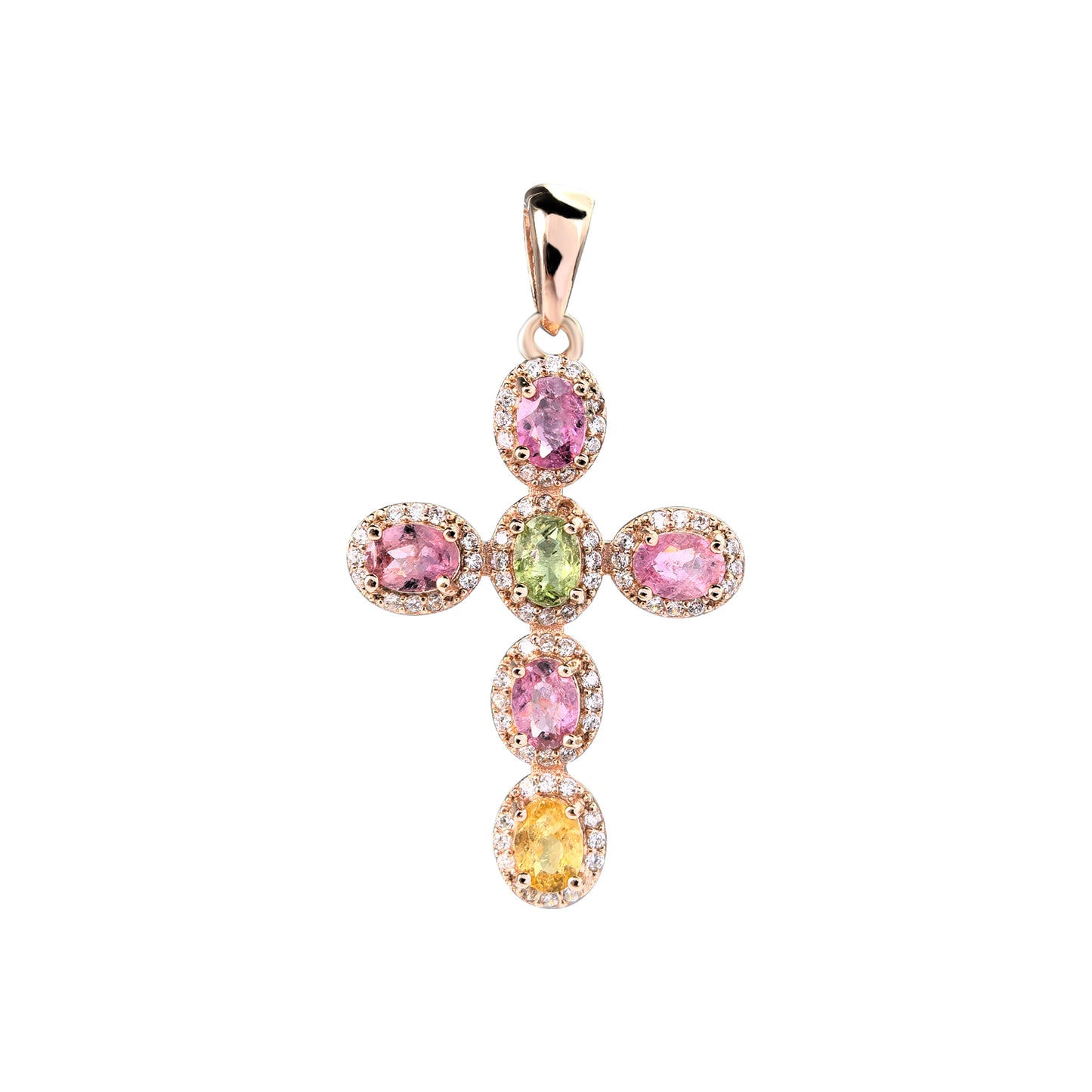 Trendy Rose Gold Plated 925 Sterling Silver Natural Tourmaline Cross Pendant