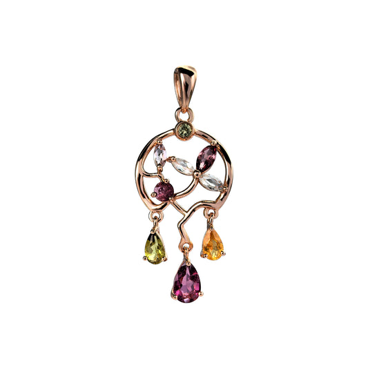 Gorgeous Rose Gold Plated 925 Sterling Silver Natural Tourmaline Pendant