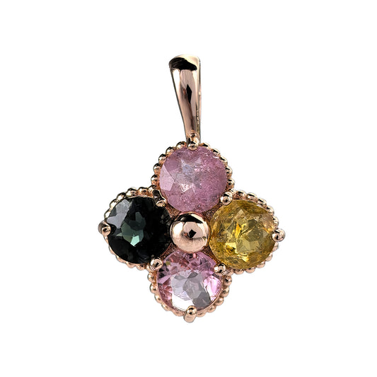 Rose Gold Plated 925 Sterling Silver Natural Tourmaline Four Leaf Clover Pendant