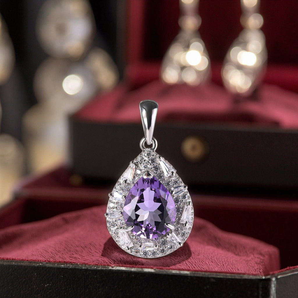 Graceful Rhodium Plated Silber 925 Schmuck Natural Amethyst Stone Pendant