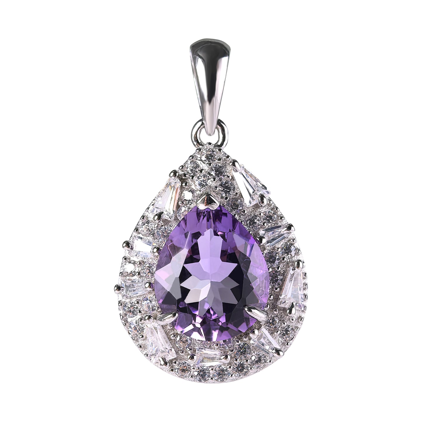 Graceful Rhodium Plated Silber 925 Schmuck Natural Amethyst Stone Pendant