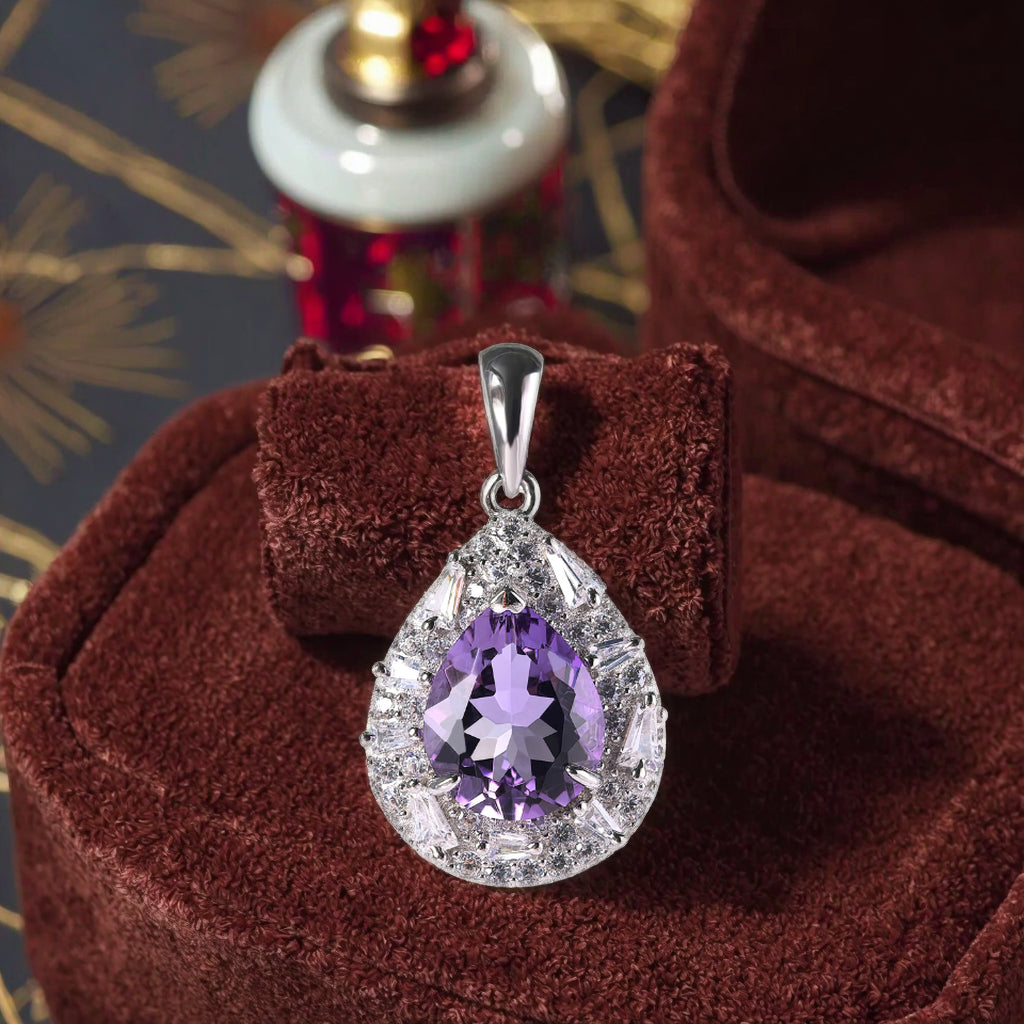 Graceful Rhodium Plated Silber 925 Schmuck Natural Amethyst Stone Pendant