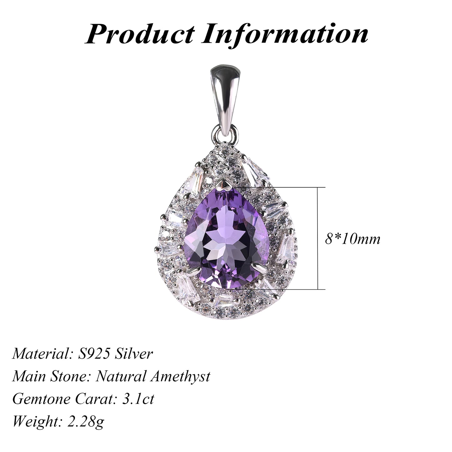 Graceful Rhodium Plated Silber 925 Schmuck Natural Amethyst Stone Pendant
