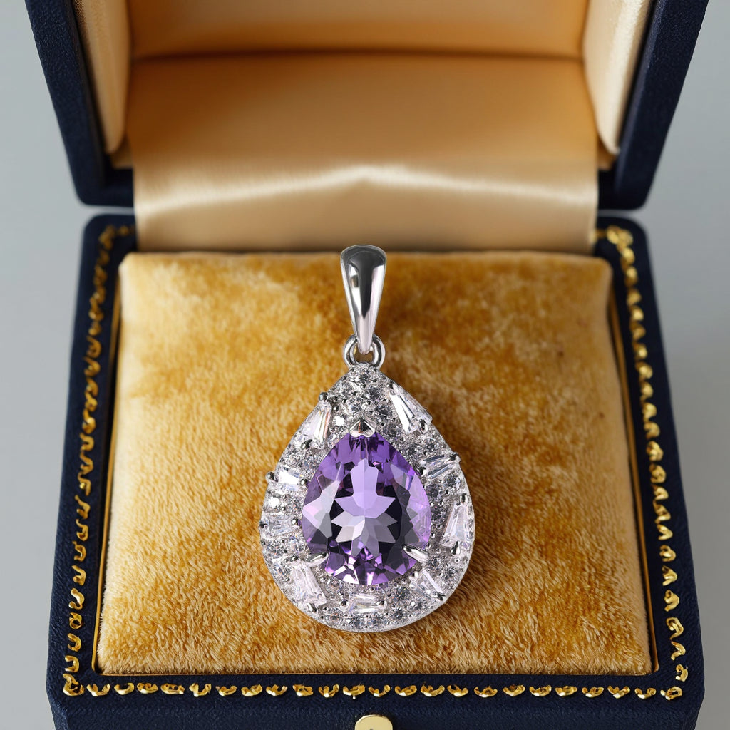Graceful Rhodium Plated Silber 925 Schmuck Natural Amethyst Stone Pendant