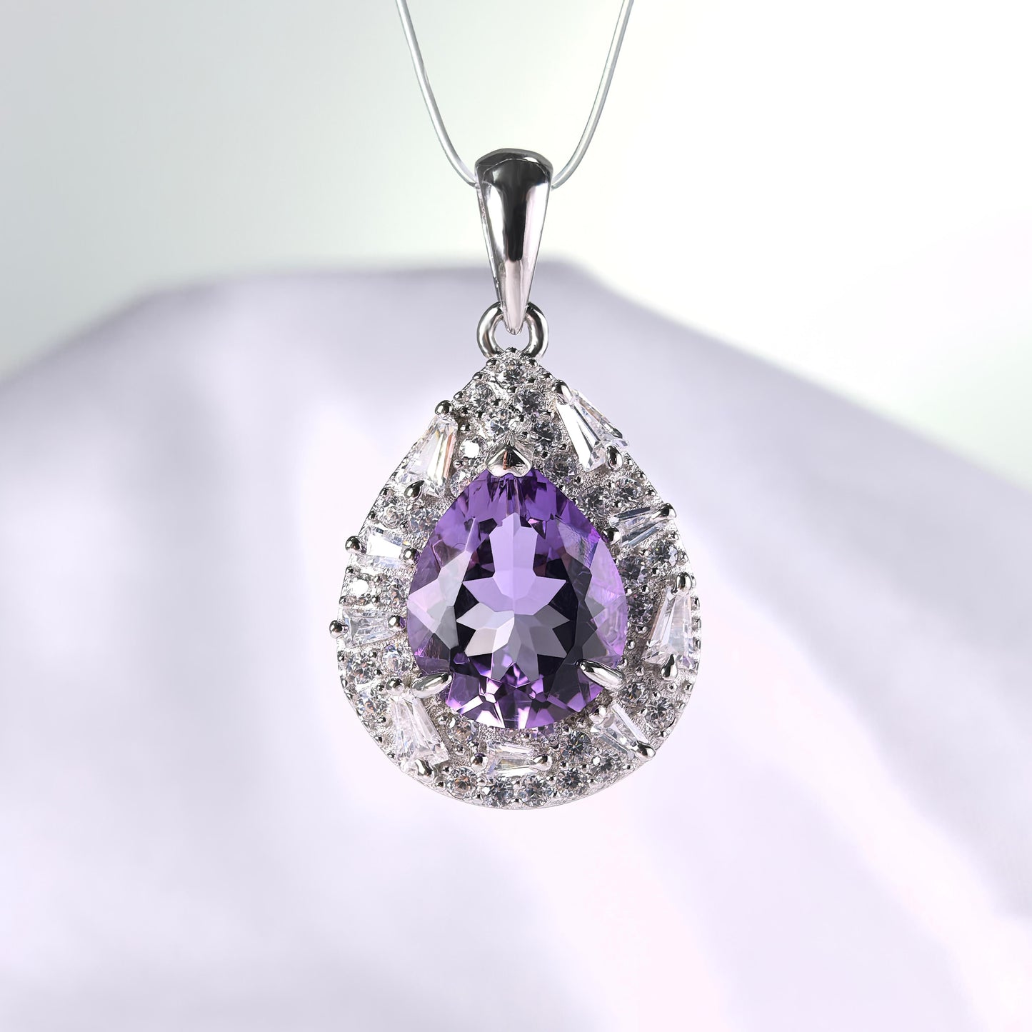Graceful Rhodium Plated Silber 925 Schmuck Natural Amethyst Stone Pendant