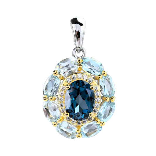 Classic Dual Color Plated 925 Sterling Silver Natural London Blue Topaz Pendant