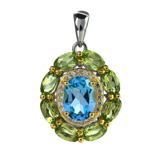 Gorgeous Dual Color Plated 925 Silver Natural Swiss Blue Topaz Pendant