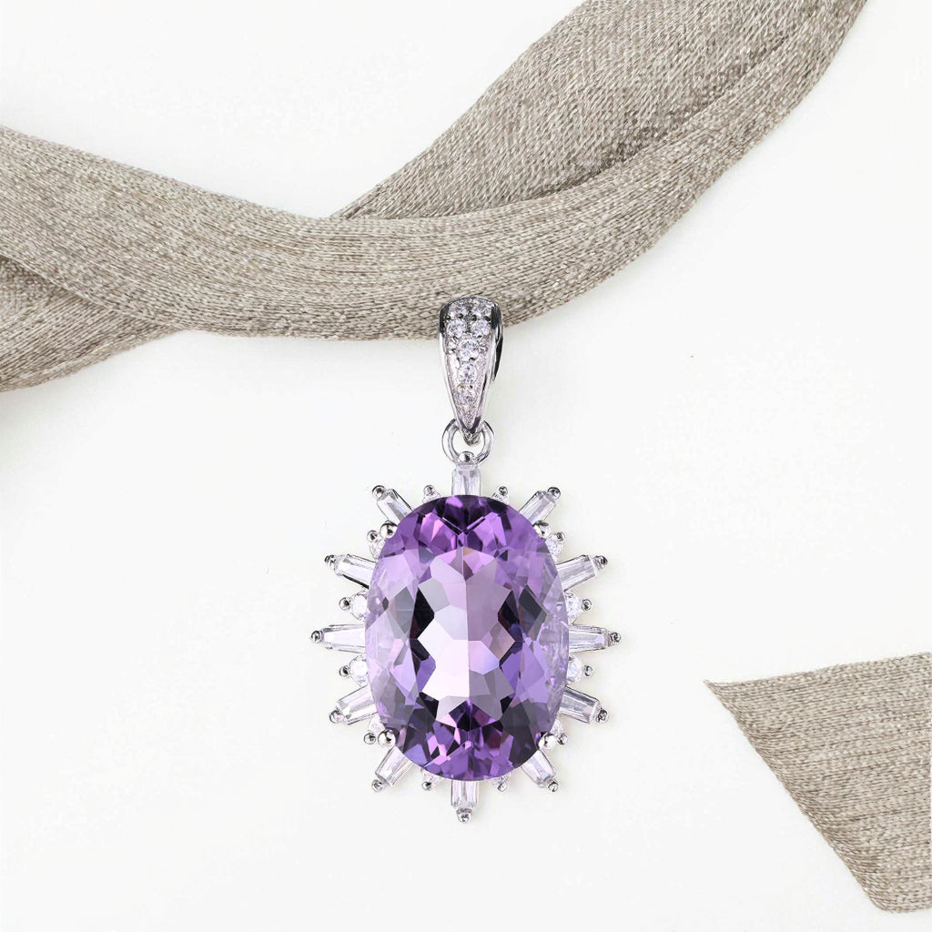 Unique Rhodium Plated Silver 925 Joyeria Natural Amethyst Pendant