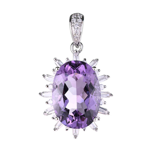 Unique Rhodium Plated Silver 925 Joyeria Natural Amethyst Pendant