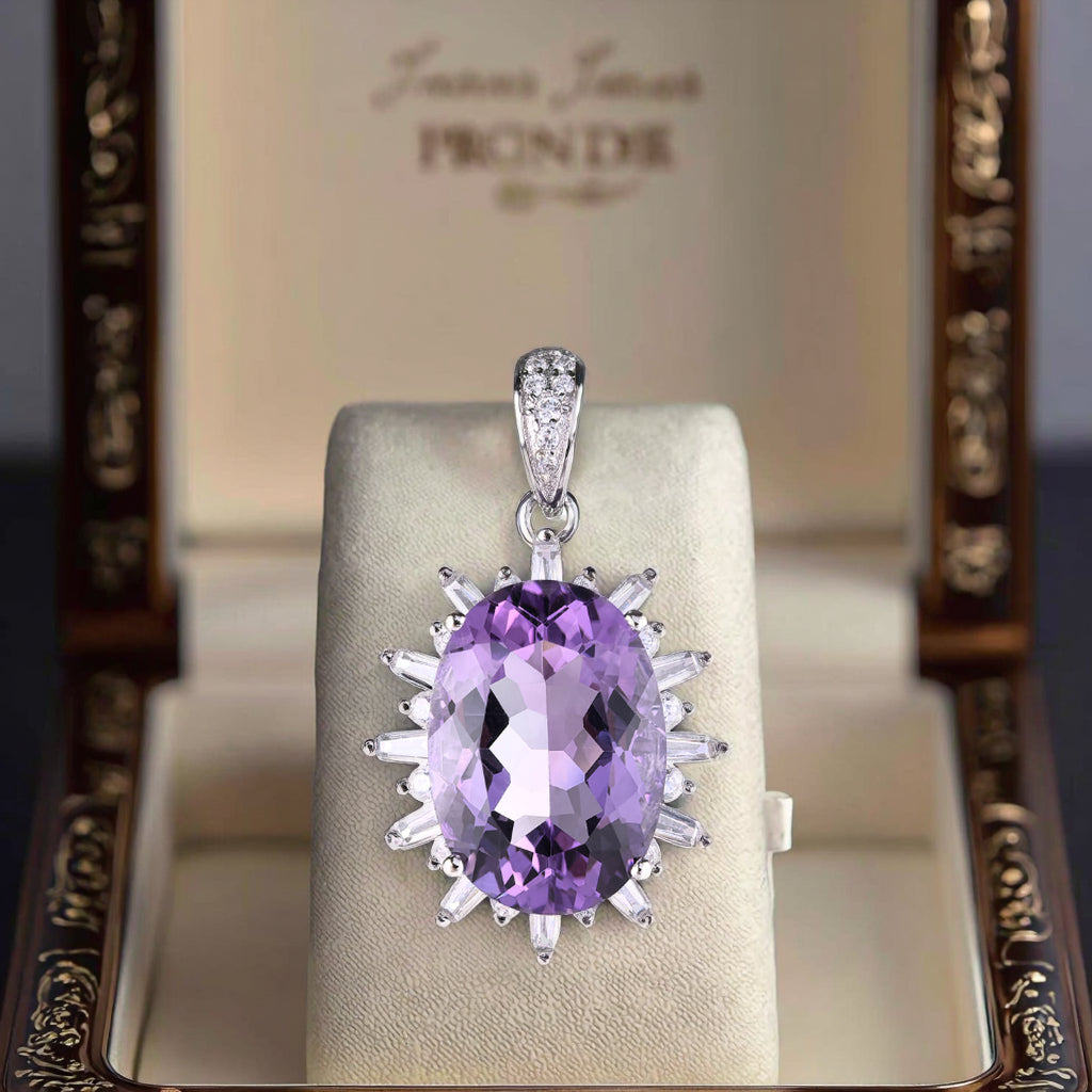 Unique Rhodium Plated Silver 925 Joyeria Natural Amethyst Pendant