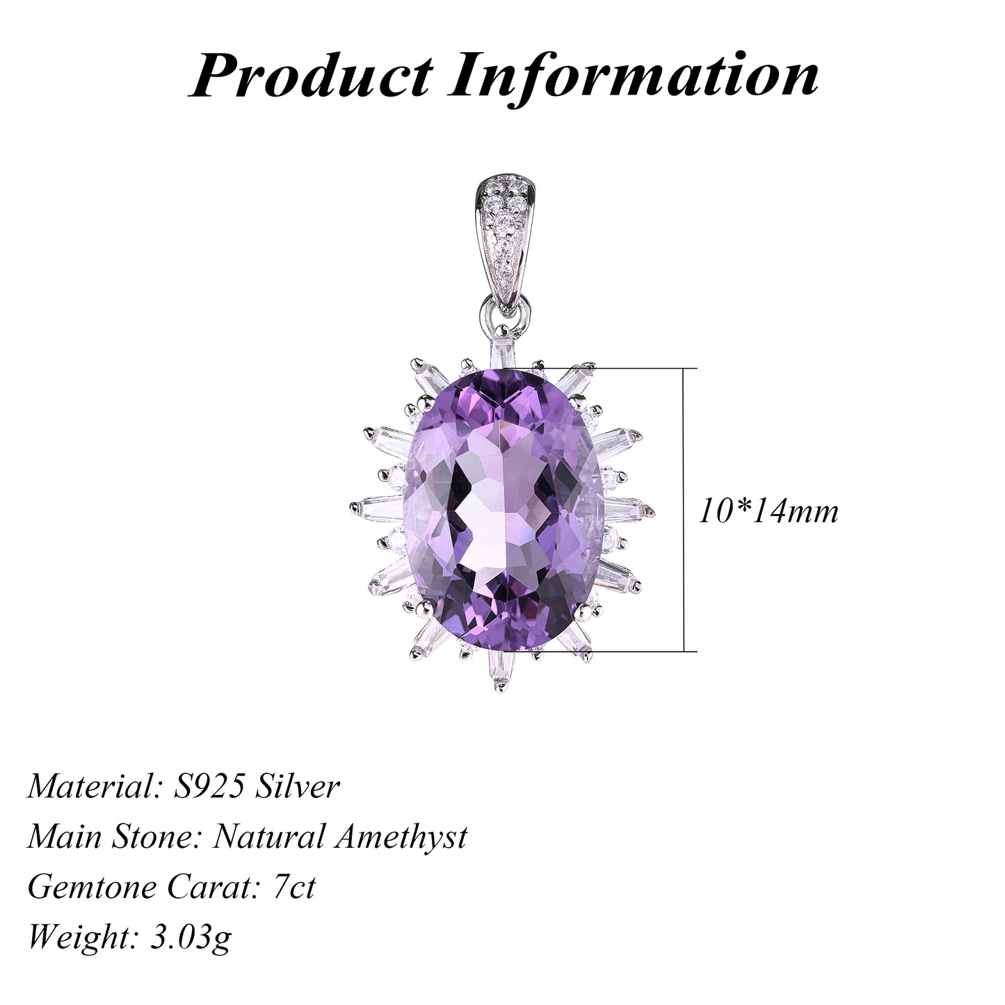 Unique Rhodium Plated Silver 925 Joyeria Natural Amethyst Pendant