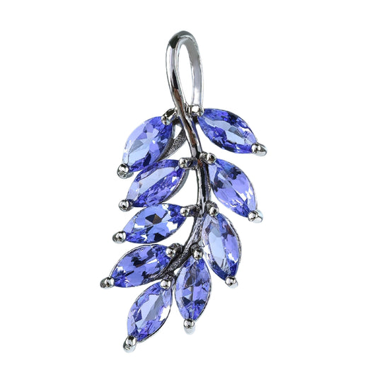 Exquisite Rhodium Plated 925 Silver Grape Pendant with Marquise Cut Natural Tanzanite
