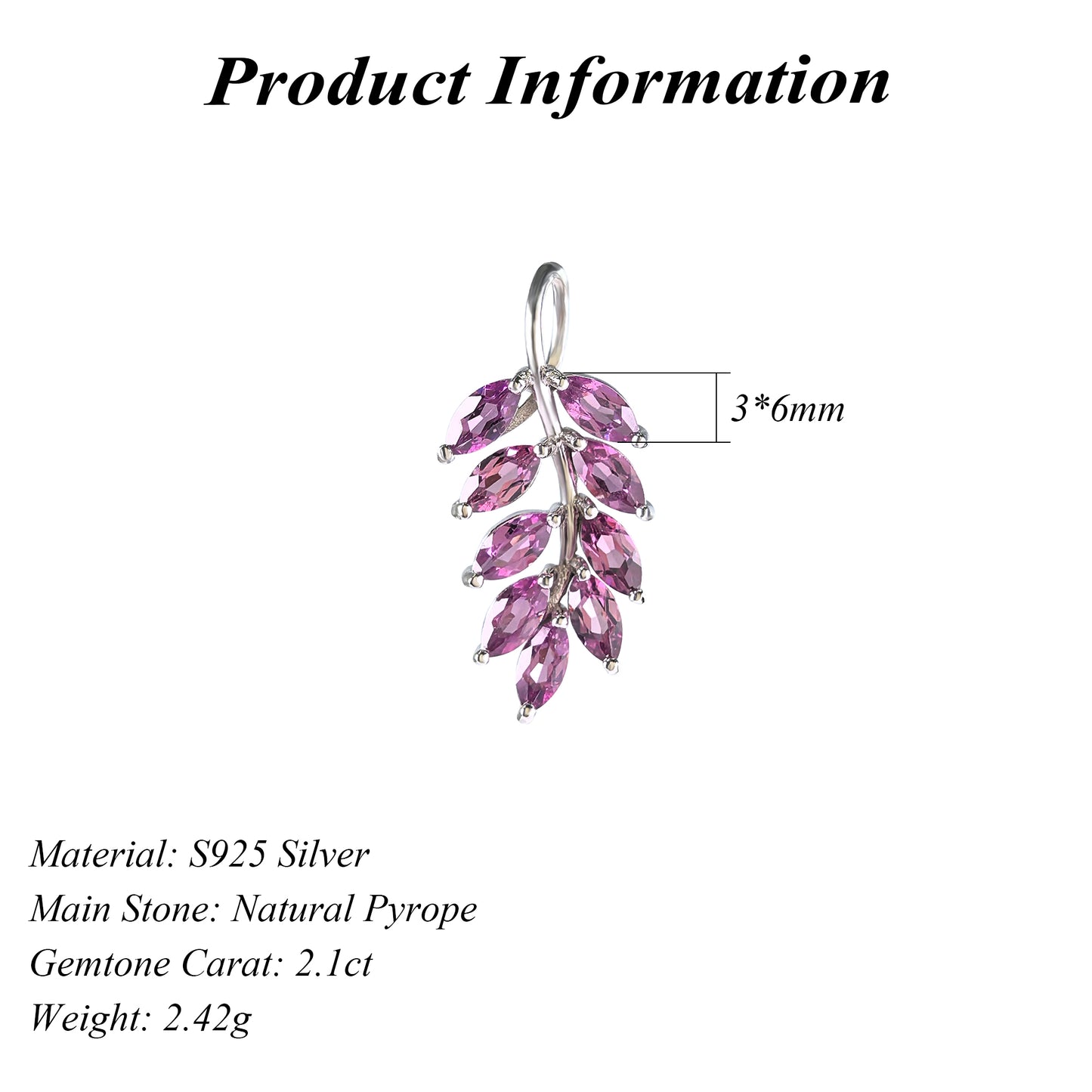 Delicate Rhodium Plated 925 Silver Natural Pyrope Grape Pendant