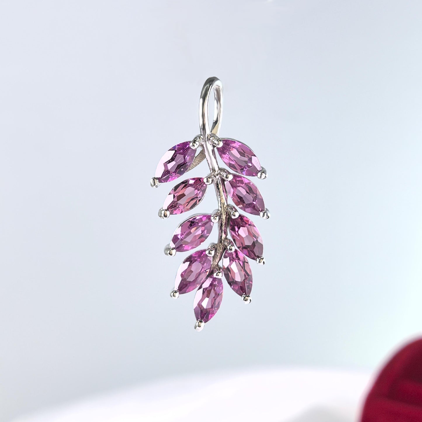 Delicate Rhodium Plated 925 Silver Natural Pyrope Grape Pendant