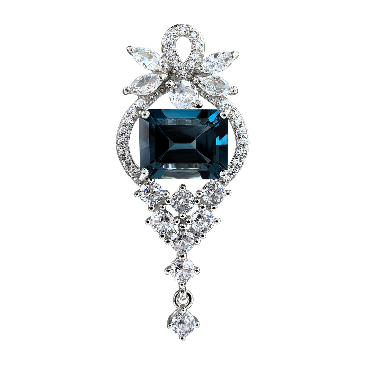 Graceful Rhodium Plated Silver 925 Jewelry Natural London Blue Topaz Pendant