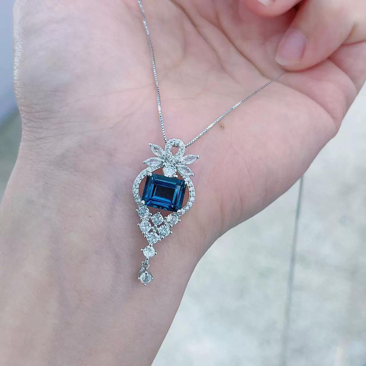 Graceful Rhodium Plated Silver 925 Jewelry Natural London Blue Topaz Pendant