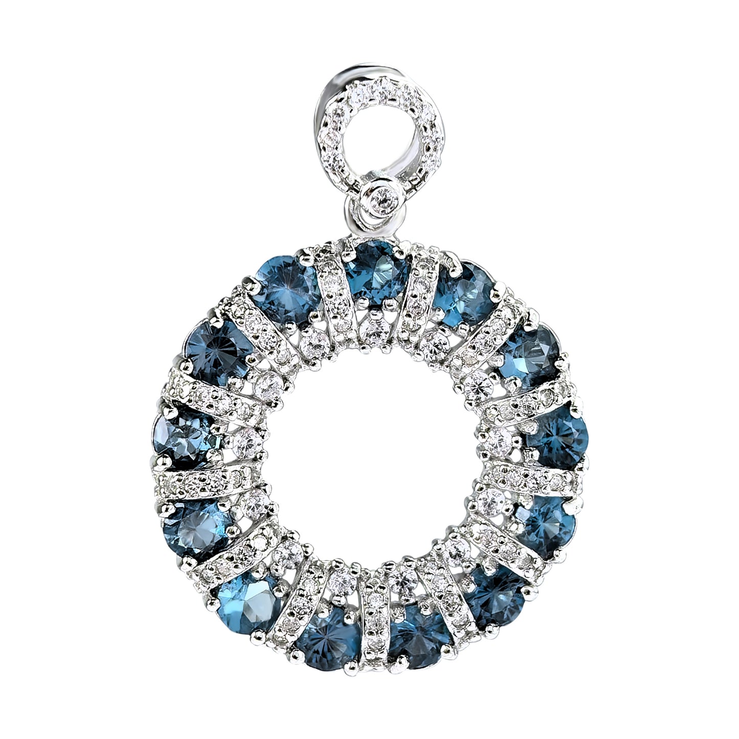 Dazzling Rhodium Plated 925 Sterling Silver London Blue Topaz Pendant