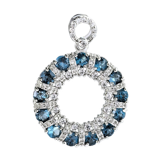 Dazzling Rhodium Plated 925 Sterling Silver London Blue Topaz Pendant