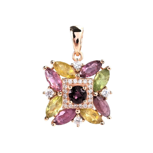 Exquisite Rose Gold Plated 925 Silver Jewelry Natural Tourmaline Pendant
