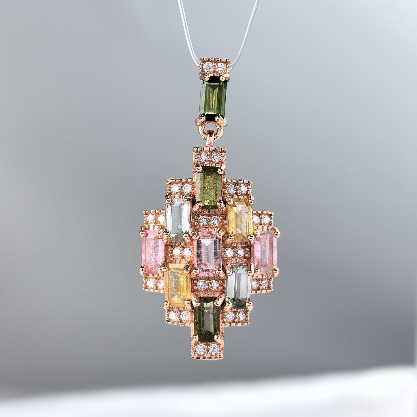 Trendy Rose Gold Plated Silver 925 Jewelry Natural Tourmaline Pendant