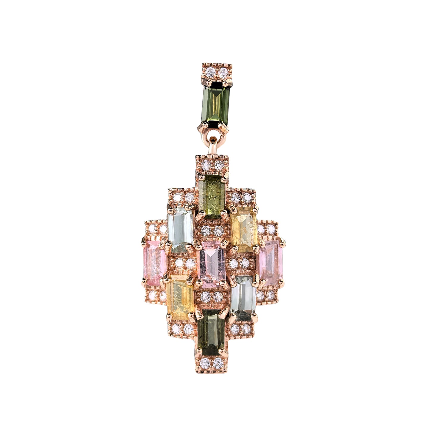Trendy Rose Gold Plated Silver 925 Jewelry Natural Tourmaline Pendant