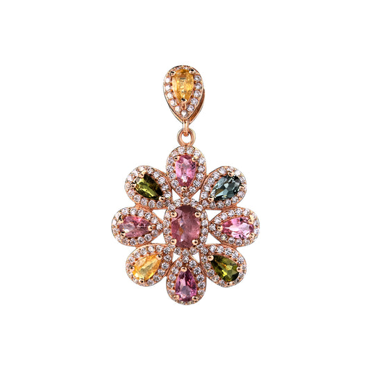 Delicate Rose Gold Plated 925 Silver Jewelry Natural Tourmaline Pendant