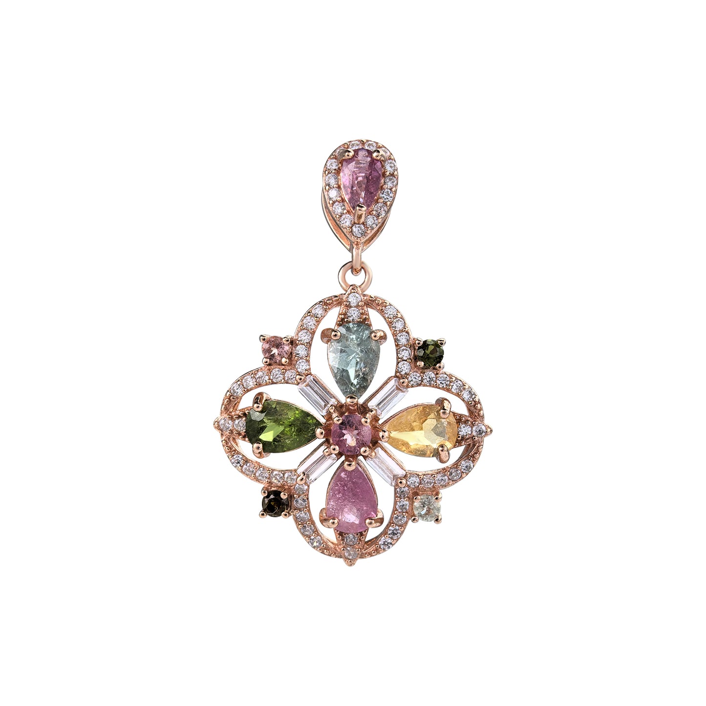 Trendy Rose Gold Plated 925 Sterling Silver Natural Tourmaline Pendant