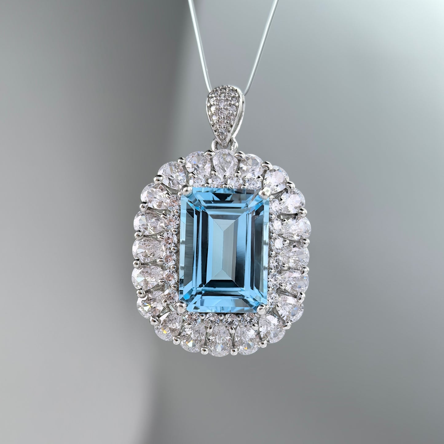 Sparkling Rhodium Plated 925 Silver Jewelry Natural Sky Blue Topaz Pendant