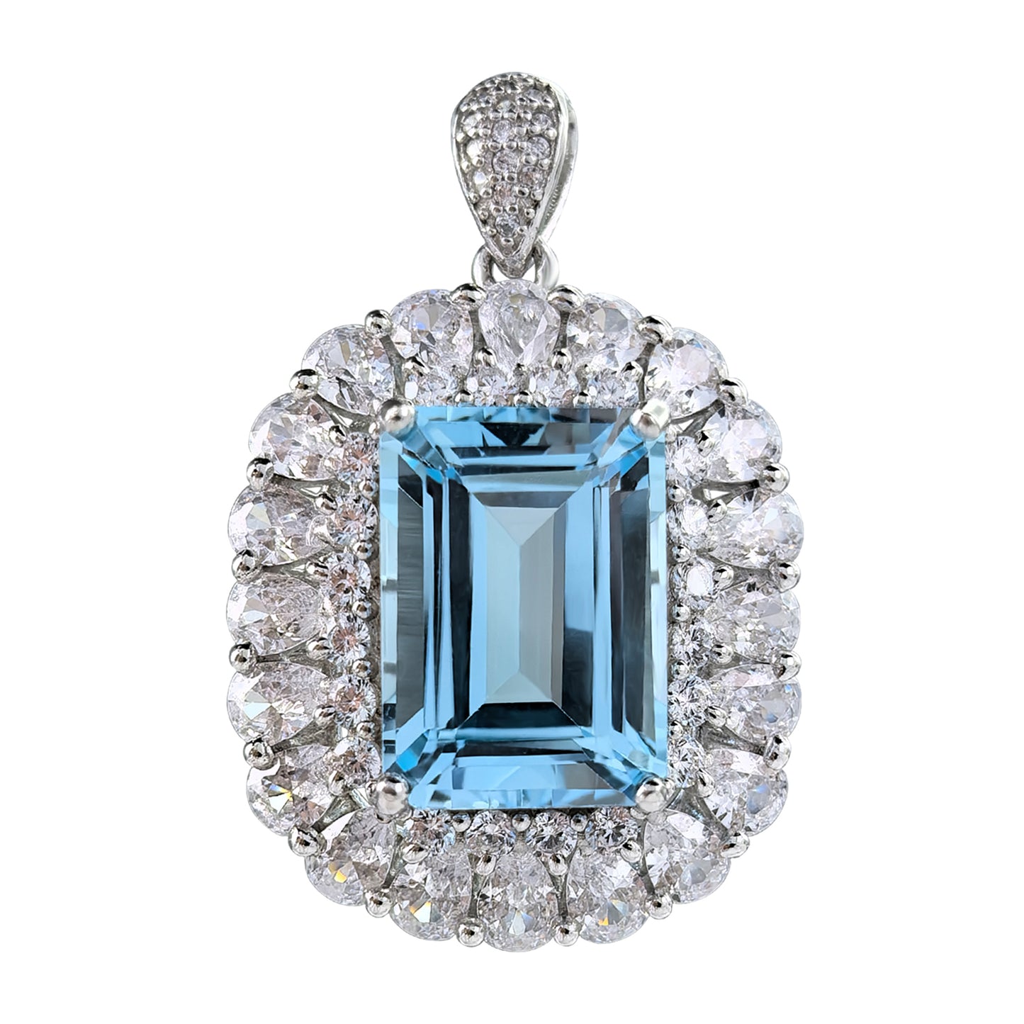 Sparkling Rhodium Plated 925 Silver Jewelry Natural Sky Blue Topaz Pendant