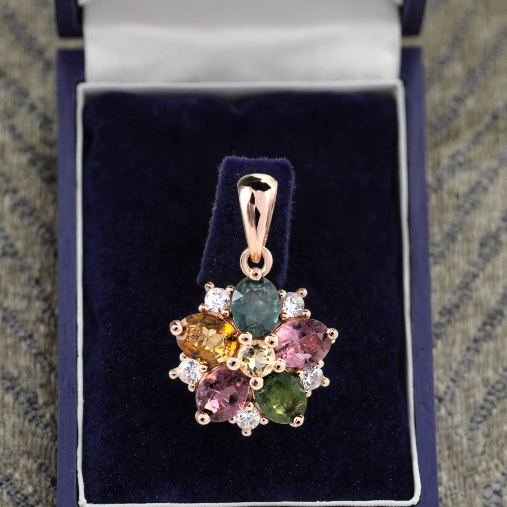 Delicate Rose Gold Plated 925 Sterling Silver Natural Tourmaline Flower Pendant