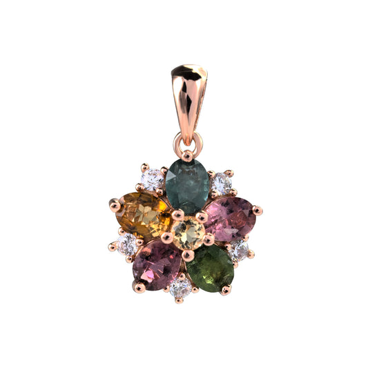 Delicate Rose Gold Plated 925 Sterling Silver Natural Tourmaline Flower Pendant