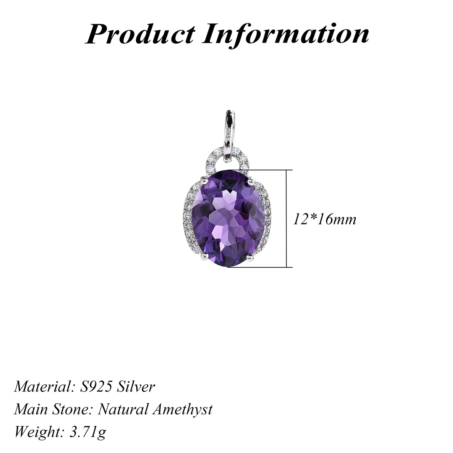 Dazzling Rhodium Plated 925 Silver Natural Amethyst Pendant