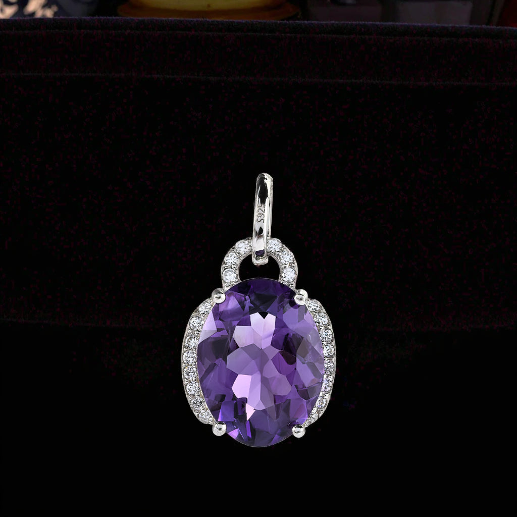 Dazzling Rhodium Plated 925 Silver Natural Amethyst Pendant