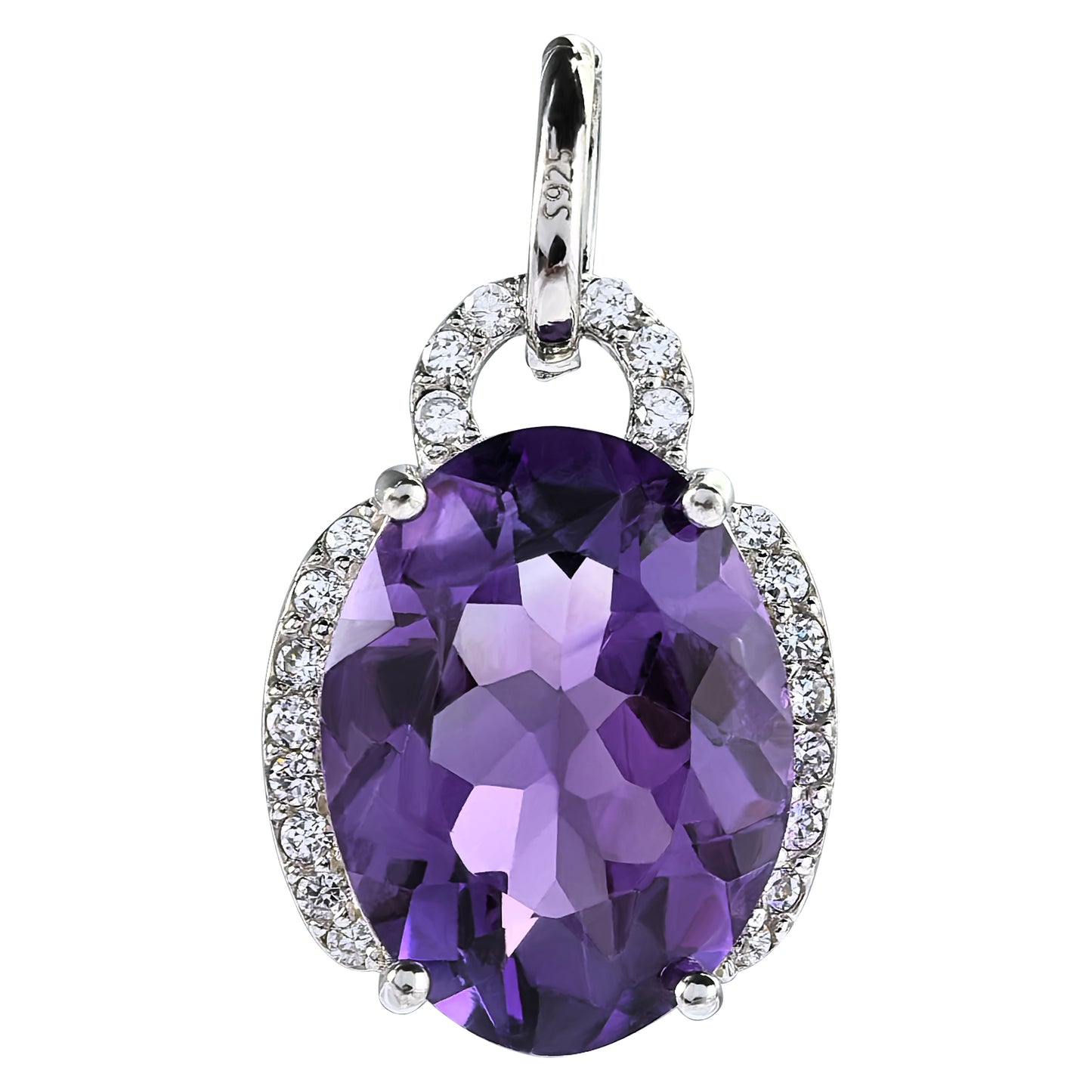 Dazzling Rhodium Plated 925 Silver Natural Amethyst Pendant