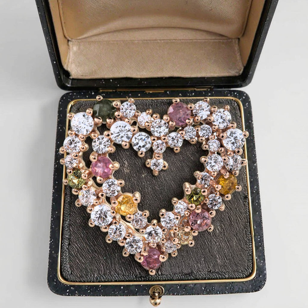 Romantic Rose Gold Plated 925 Sterling Silver Natural Tourmaline Heart Pendant