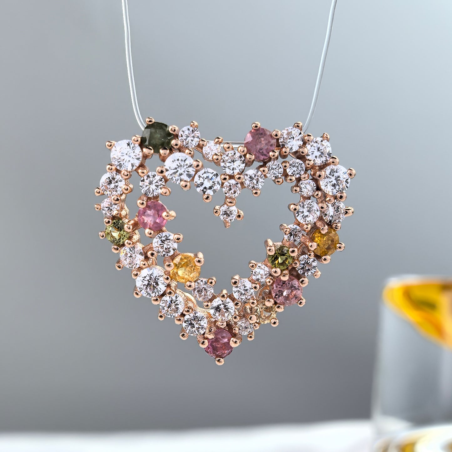 Romantic Rose Gold Plated 925 Sterling Silver Natural Tourmaline Heart Pendant