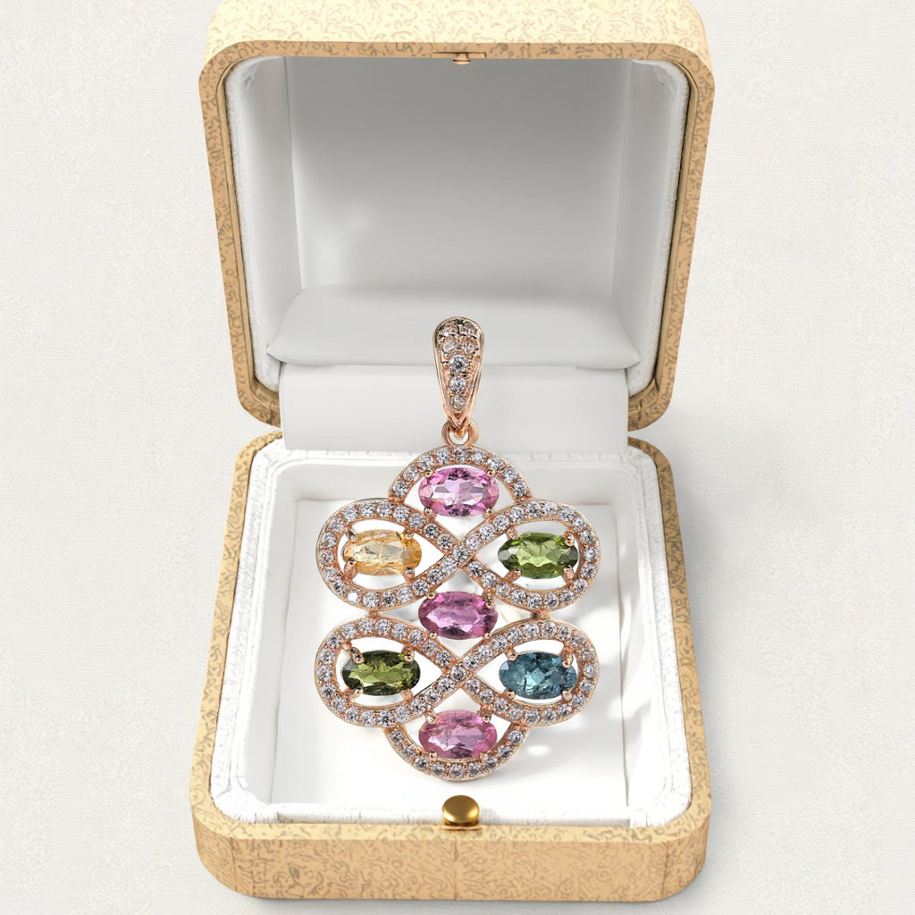 Unique Rose Gold Plated 925 Silver Jewelry Natural Tourmaline Pendant