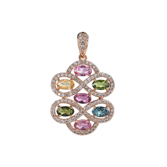 Unique Rose Gold Plated 925 Silver Jewelry Natural Tourmaline Pendant