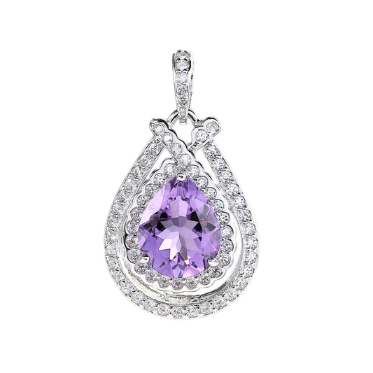 925 Silver Refined Rhodium Plated Pendant with Natural Amethyst