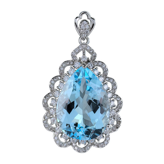 Classical Rhodium Plated 925 Sterling Silver Natural Sky Blue Topaz Pendant