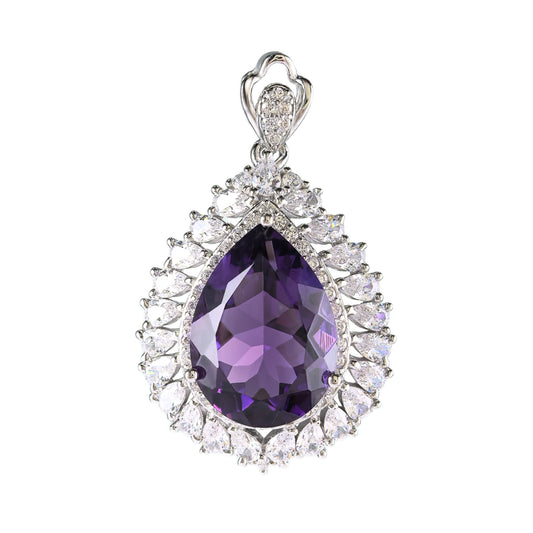 Sparkling Rhodium Plated 925 Silver Jewelry Natural Amethyst Pendant