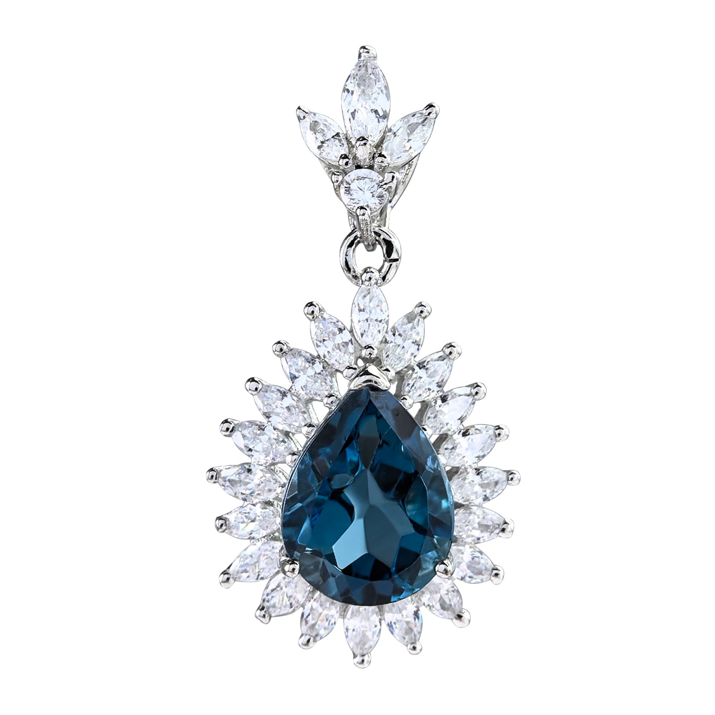 Sparkling Rhodium-Plated 925 Sterling Silver London Blue Topaz Pendant