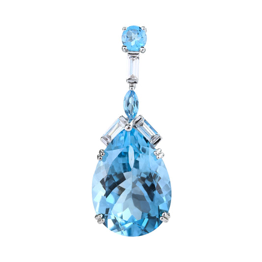 Luxurious Rhodium Plated 925 Sterling Silver Natural Swiss Blue Topaz Pendant