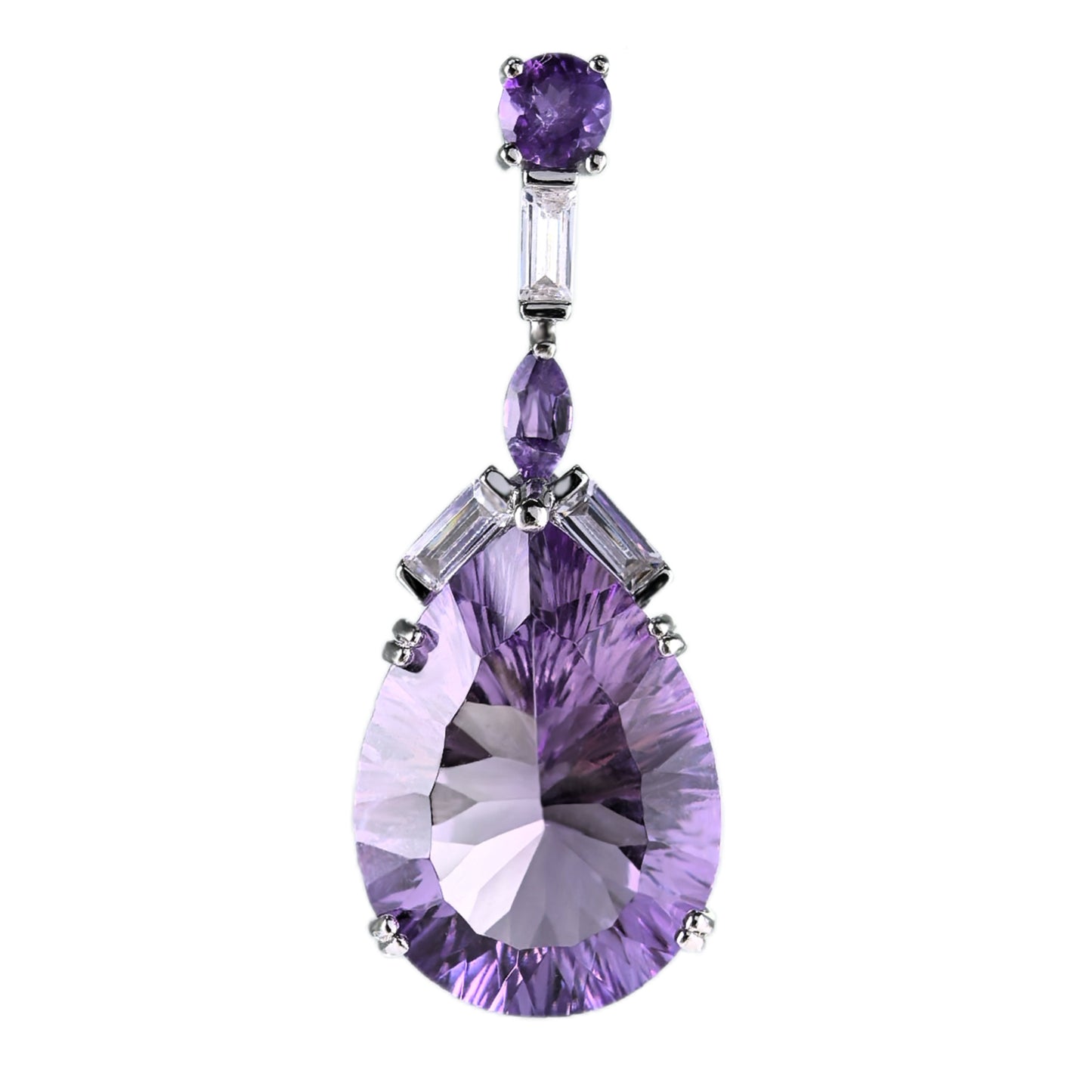 Graceful Rhodium Plated Plata 925 Pear Cut Natural Amethyst Pendant