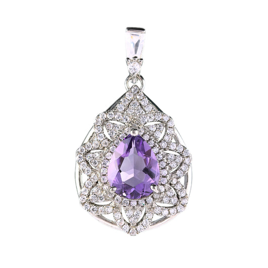 Gorgeous Rhodium Plated 925 Silver Fine Natural Amethyst Pendant