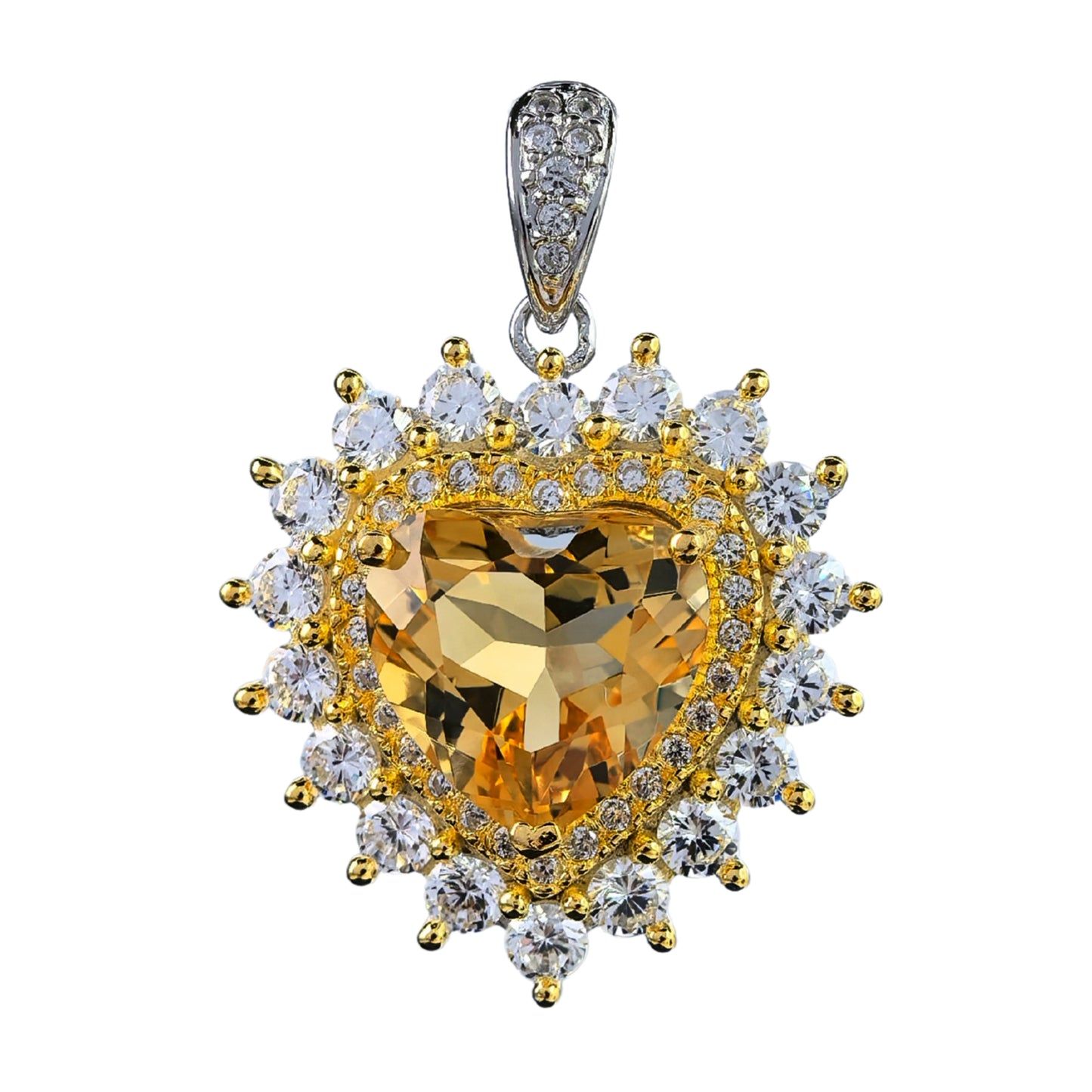 Elegant 925 Silver Natural Citrine Heart Pendant Dual Color Plated